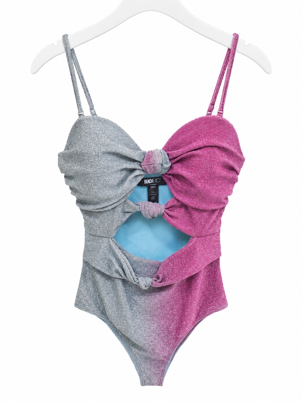 Beach Riot Pink & Silver Glitter Knotted Cutout One-Piece Swimsuit